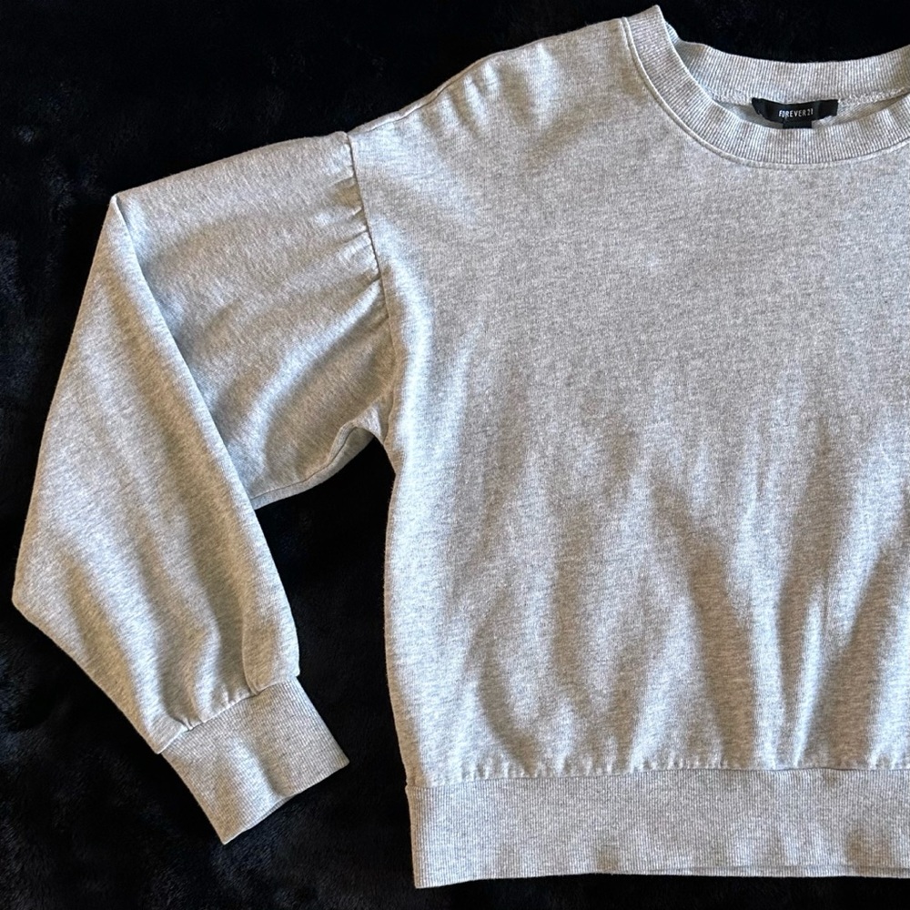 Drop Shoulder Long Sleeve Pullover Sweatshirt Light Gray Medium - Picture 2 of 6